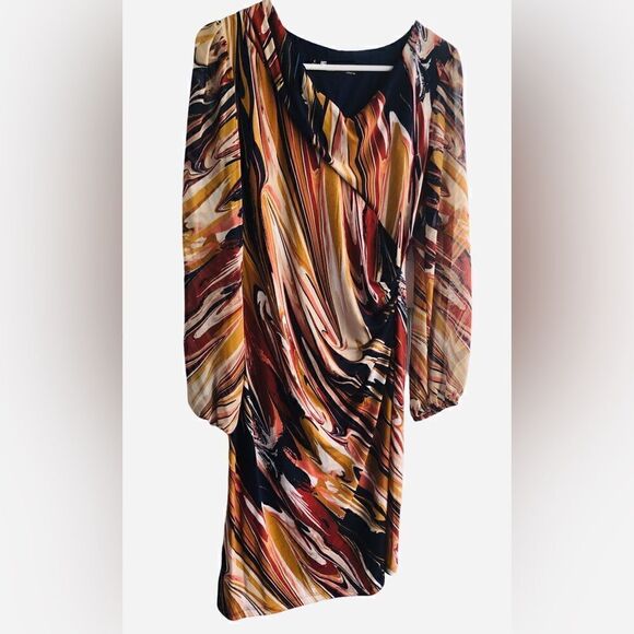 LESLIE FAV Fall Colors Brown Back Gold Rust Chiffon Fabric Sleeves Rest Stretchy - Picture 2 of 3